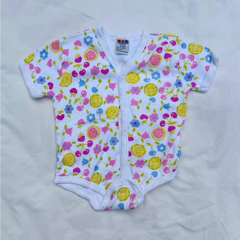 Vintage White and Pink Heart Bodysuit One Piece